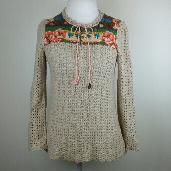 Free People Boho Crochet Sweater Size Small - Picture 3 of 6